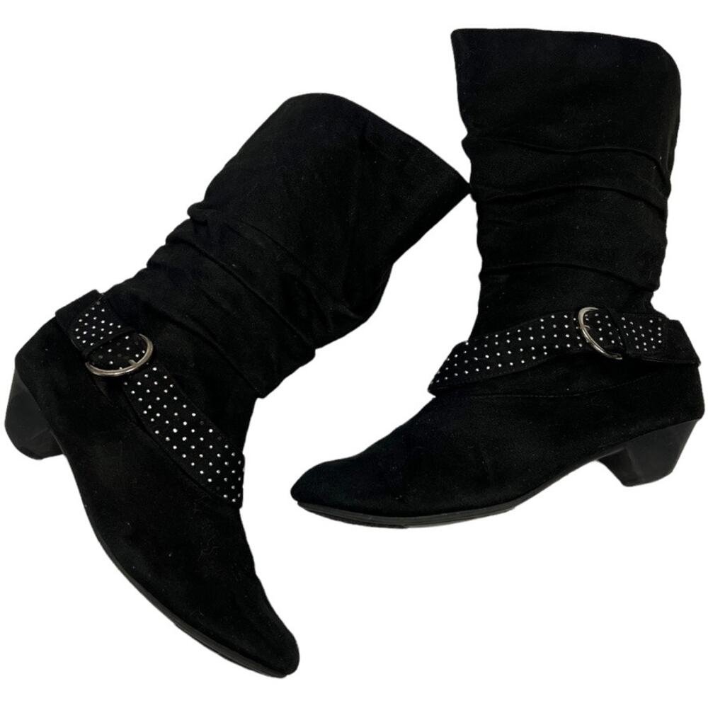 American‎ Eagle AE Boots Black Pointed Toe Mid Calf Studded Buckle Women's 5.5 - Picture 13 of 13
